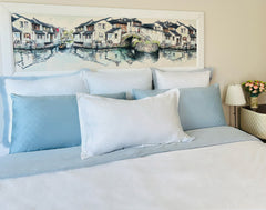 Long-staple Cotton Duvet Cover Set, 3-piece, Misty Blue + White