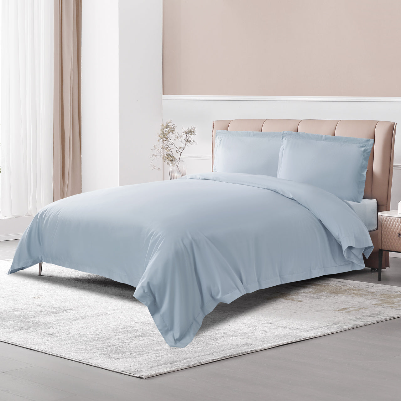 Luxury & Elegant Misty Blue 100% Long-Staple Cotton Duvet Cover Set (3 Pieces)