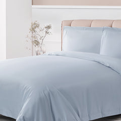 Elegant Misty Blue 100% Long-Staple Cotton Duvet Cover Set (3 Pieces)