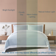 Long-staple Cotton Duvet Cover Set, 3-piece, Misty Blue + White