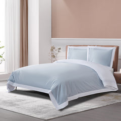 Long-staple Cotton Pillow Sham Set of 2, Misty Blue + White