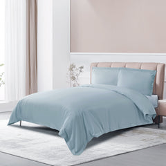 Long-staple Cotton Duvet Cover Set, 3-piece, Misty Blue