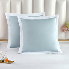 Long-staple Cotton Euro Sham Set of 2, Misty Blue + White