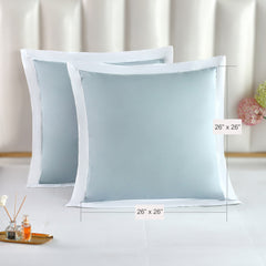 Long-staple Cotton Euro Sham Set of 2, Misty Blue + White
