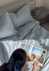 Long-staple Cotton Duvet Cover Set, 3-piece, Misty Blue