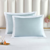 Long-staple Cotton Pillow Sham Set of 2, Misty Blue + White
