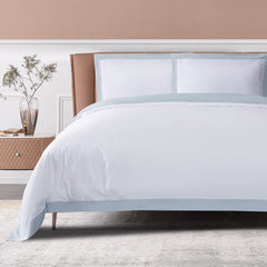 Long-staple Cotton Pillow Sham Set of 2, White + Misty Blue