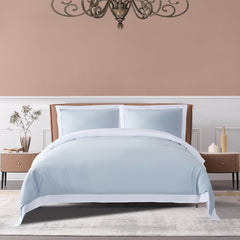 Long-staple Cotton Duvet Cover Set, 3-piece, Misty Blue + White