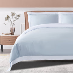 Long-staple Cotton Duvet Cover Set, 3-piece, Misty Blue + White