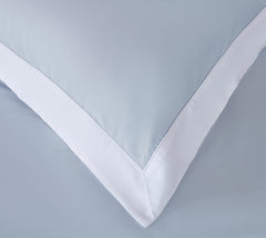 Long-staple Cotton Duvet Cover Set +Fitted Sheet, 4-piece Bundle, Misty Blue + White
