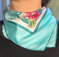 36x36" Hand-rolled Hem Silk Twill Scarf, Double-Sided Print, Turquoise