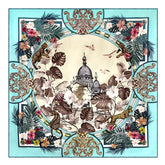 36x36" Hand-rolled Hem Silk Twill Scarf, Double-Sided Print, Turquoise