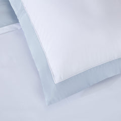 Long-staple Cotton Duvet Cover Set, 3-piece, White + Misty Blue