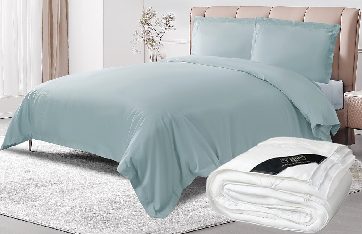【Bundle Sale】Save up to 29% on a luxurious sleep experience: All Season Silk Duvet Insert + Misty Blue Duvet Cover Set (3 pieces)