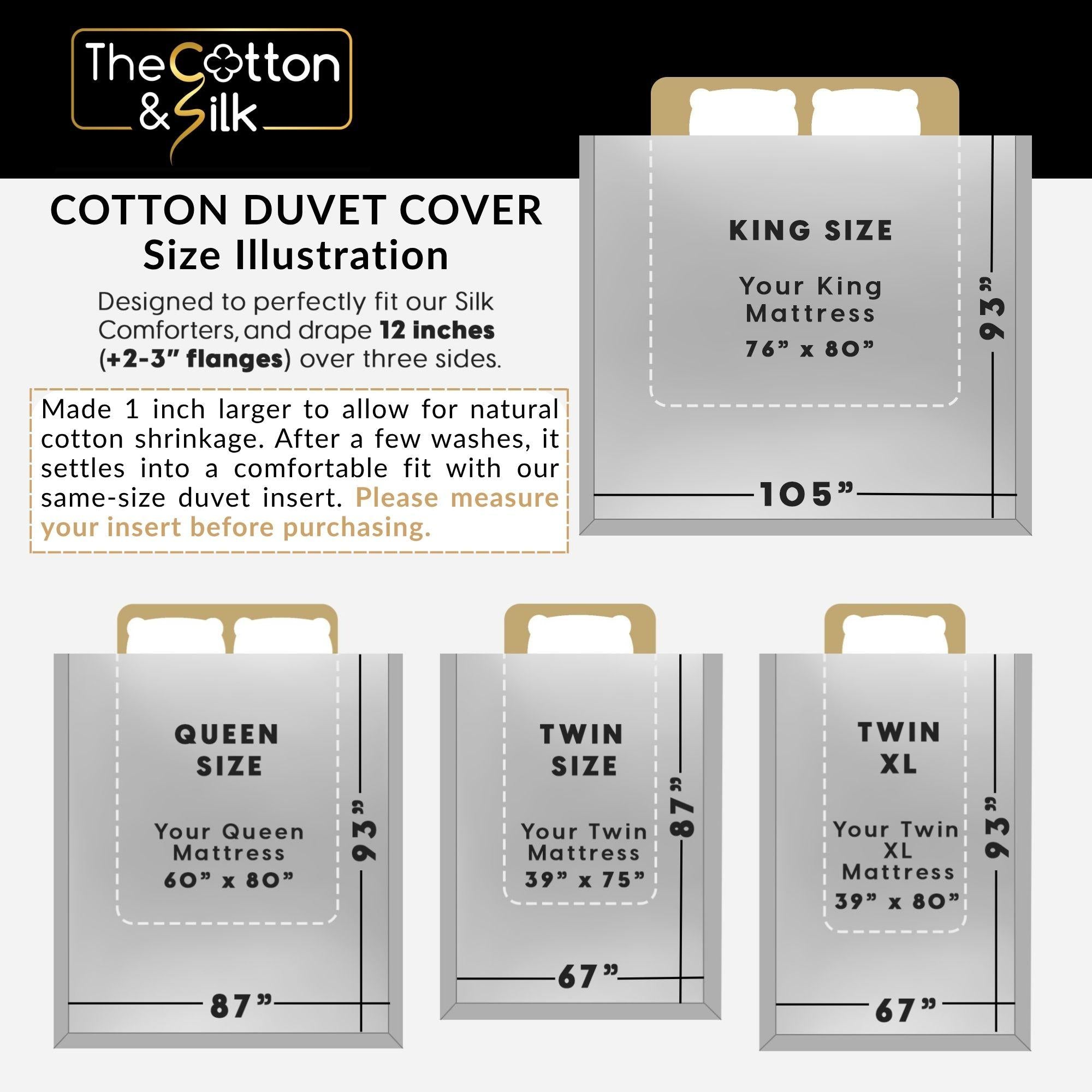 Cotton Duvet Cover Size Guide from THE COTTON & SILK