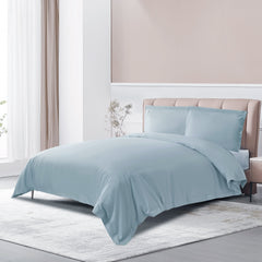 Long-staple Cotton Duvet Cover Set + Bed Sheets Bundle (5-Piece), Misty Blue