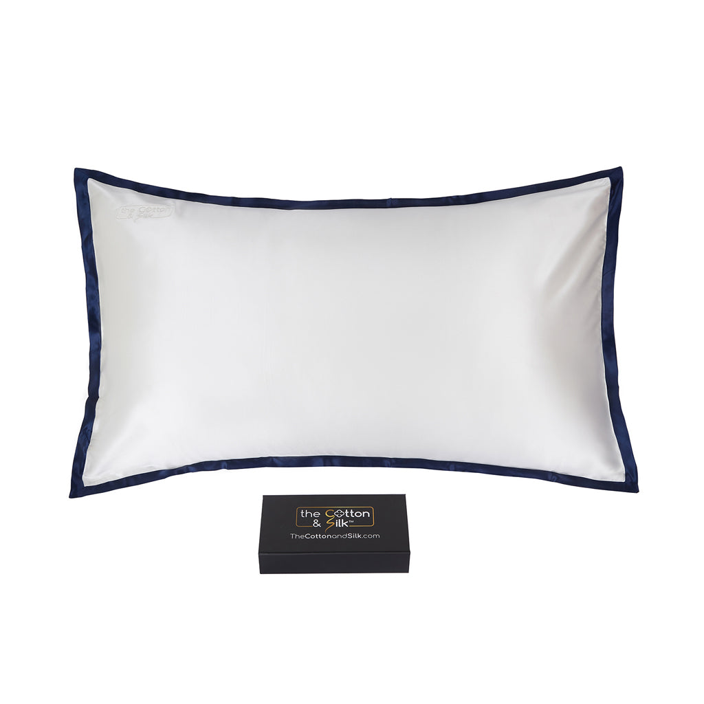 [Outlets] King-size 22 Momme Mulberry Silk Pillow Sham - Cream + Navy Blue