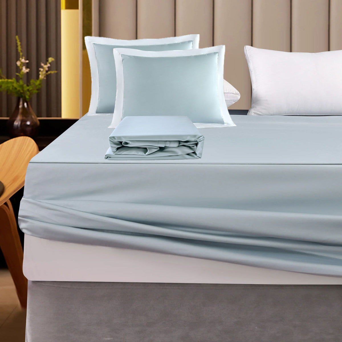 100% Long-staple Cotton Bed Sheet Set (4-piece), Misty Blue