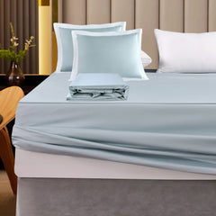 100% Long-staple Cotton Bed Sheet Set (4-piece), Misty Blue