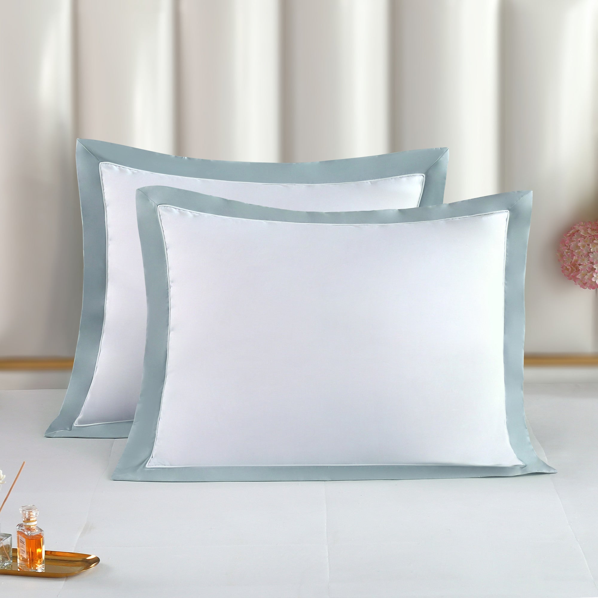 [Outlets] Long-staple Cotton Pillow Sham Set of 2, White + Misty Blue