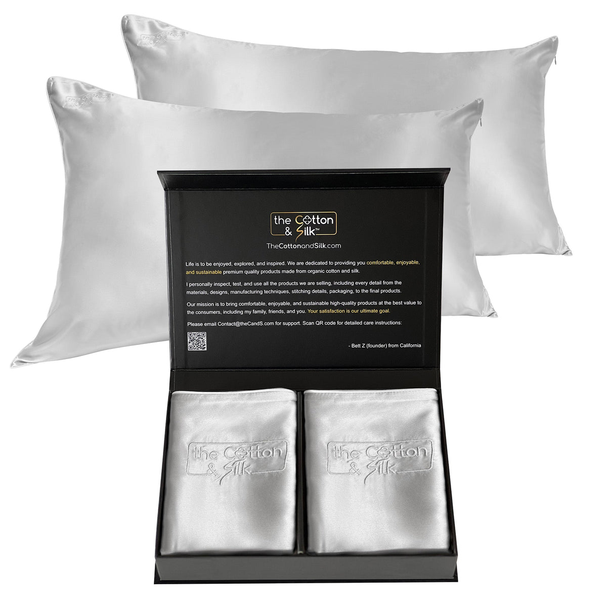 Luxurious 22 Momme Mulberry Silk Pillowcase Set of 2, Silver