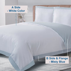 Long-staple Cotton Duvet Cover Set, 3-piece, White + Misty Blue