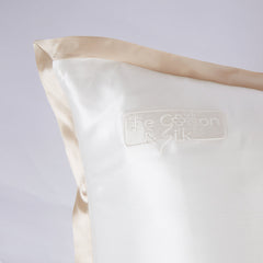Brand Logo on Cream and Caramel Queen-Size Momme Mulberry Silk Pillow Sham