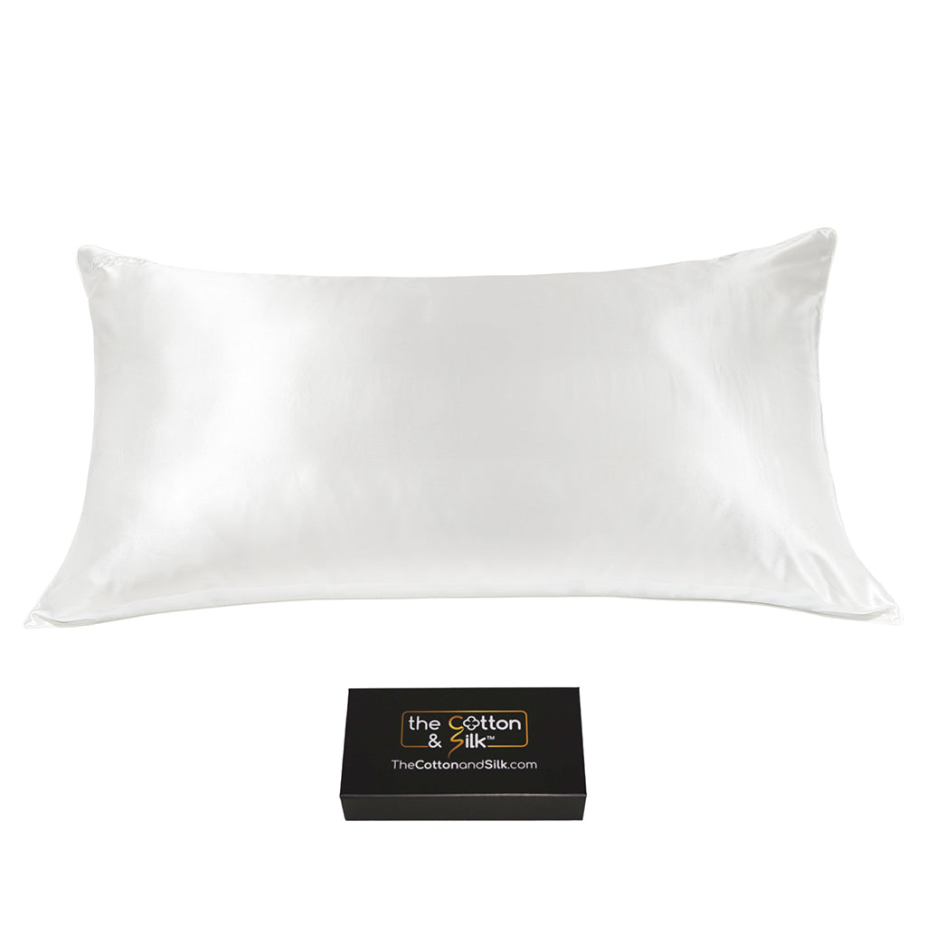 White King-Size 100% 6A+ 22 Momme Mulberry Silk Pillowcase, Zippered With White Piping