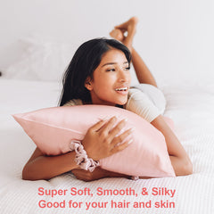Queen-size 100% 6A 22 Momme Mulberry Silk Pillowcase, Zipper Closure Pink