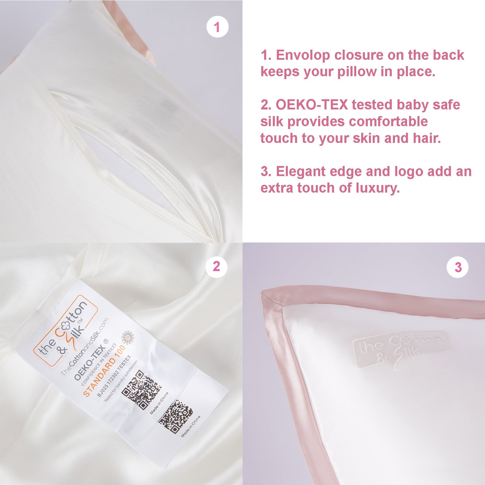 Pillow Sham Details - Cream with Pink Edges