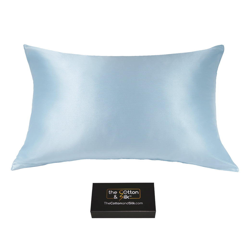 Queen-size 100% 6A 22 Momme Mulberry Silk Pillowcase, Zipper Closure, Sky Blue