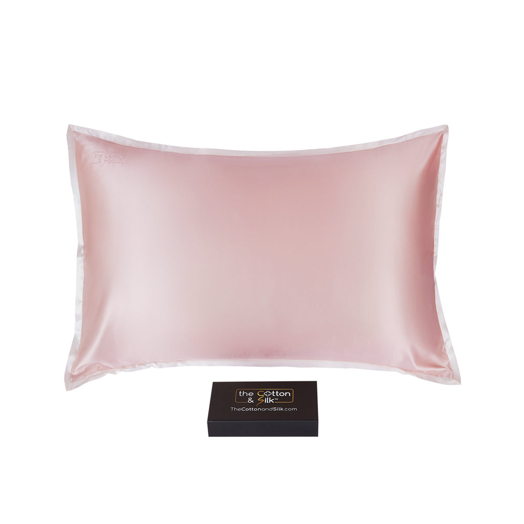 Queen Size 22 Momme Mulberry Silk Pillowcase - Pink + Cream