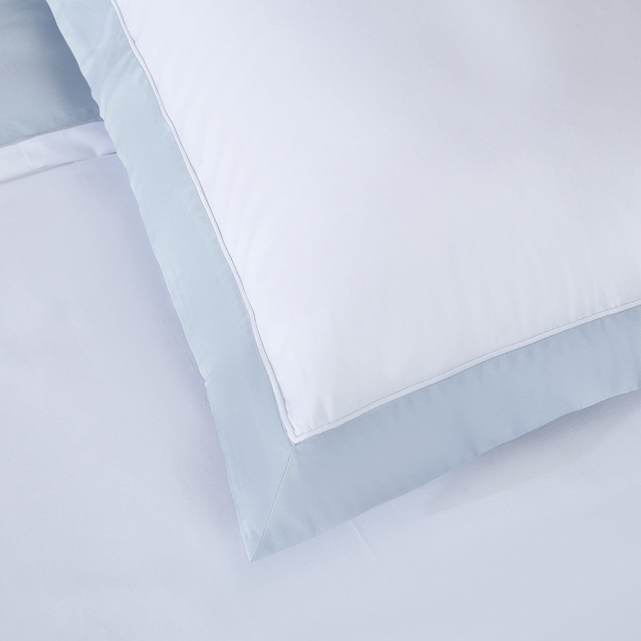 Long-staple Cotton Duvet Cover Set + Fitted Sheet, 4-piece, White + Misty Blue